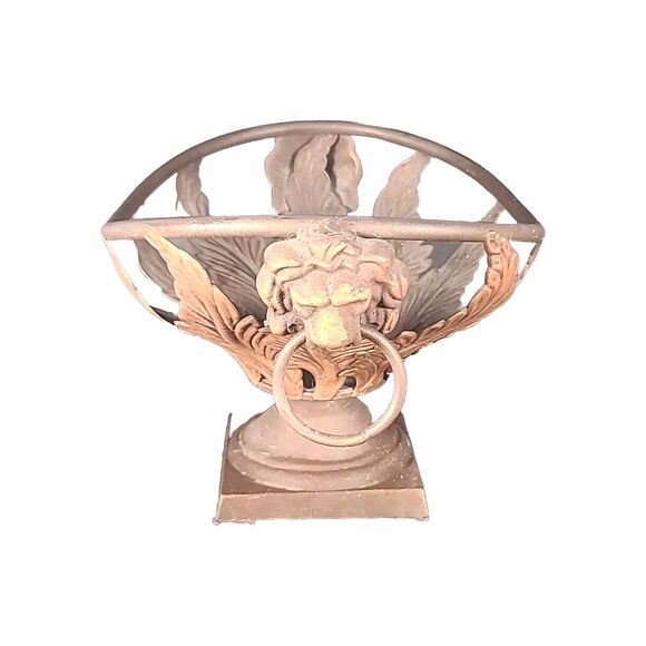 Wrought Iron Metal Basket With Lion Head Handles Pedestal Base Victorian Garden - Picture 4 of 11